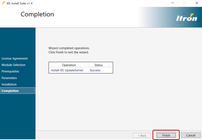 Location of Finsh on the Completion dialog.